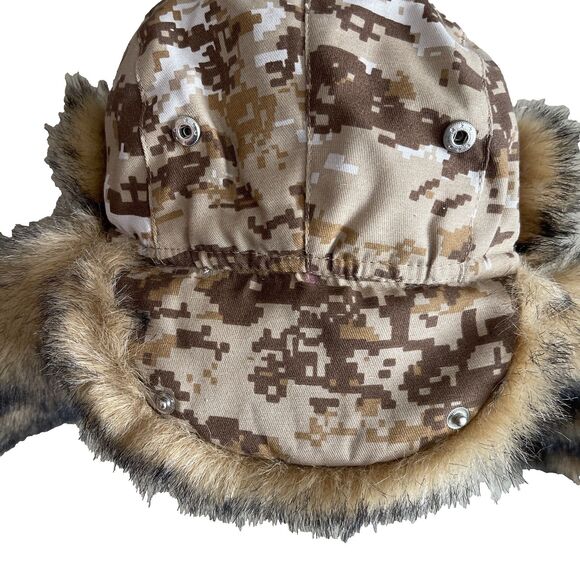 Nathaniel Cole Crown Cap Large Trapper Aviator Hat Camo Faux Fur - Picture 5 of 12